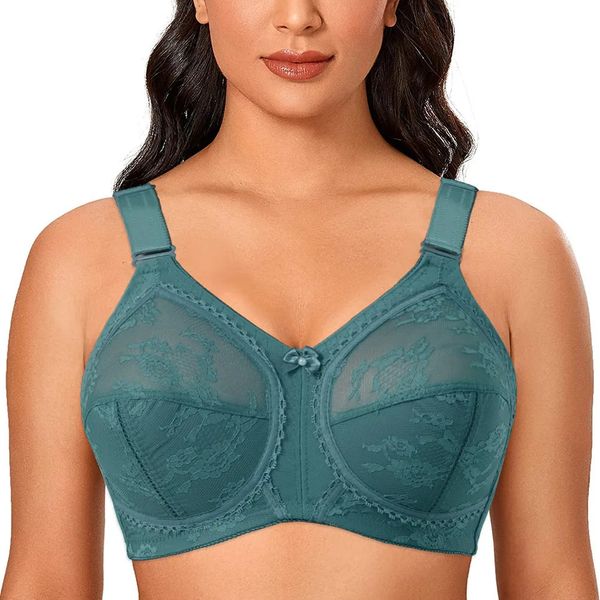 Bras Bra Mujeres Sin llantas Esponja delgada Hollow Out Sexy Lace Copa completa Grande Talla grande para B C D E F 231129