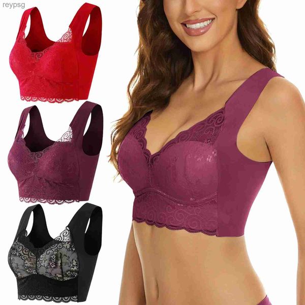 Bras Soutiens-gorge sans anneau en acier grande taille soutien-gorge femme beauté dos rassemble seins Sexy sous-vêtements en dentelle chaude envelopper poitrine sport gilet antichoc YQ240203