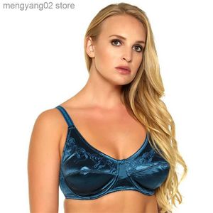 Soutiens-gorge C-046 Soutien-Gorge Femme Noir/Vert/Argent 3 Couleurs Satin Broderie Non Doublé Bonnet Push Up Grande Taille 36 38 40 42 44 46 DD DDD E F Bonnet Complet T230522