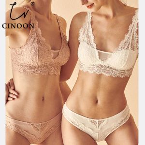 Bras Cinoon Fashion Sexy Set Set Women's Push Up Lace Underwear Pantes Thin Breathable Bra Set Jacquard Sexy Underwear Livraison gratuite