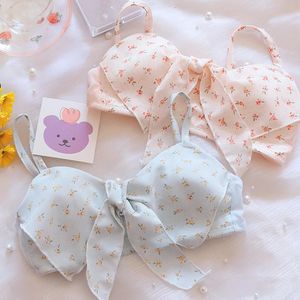 Bras schattig en zoete beha panty set Japanse lolita bralette chiffon bloemenboog comfortabele lingerie zomer dunne meisjes ondergoed se 231215