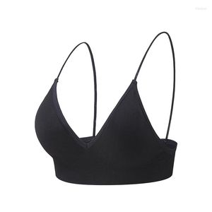 Soutiens-gorge profond V Sexy Triangle tasse sans couture mince haute élastique décontracté Base soutien-gorge Yoga sous-vêtements femmes intégré coussin détachable