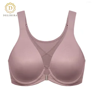 BRAS DELIMIRA Femme Fermeture avant Posture Couverture complète Plus Taille Taille Soutien-gorge sans doublure Soutien-gorge plongeant sans couture B-H