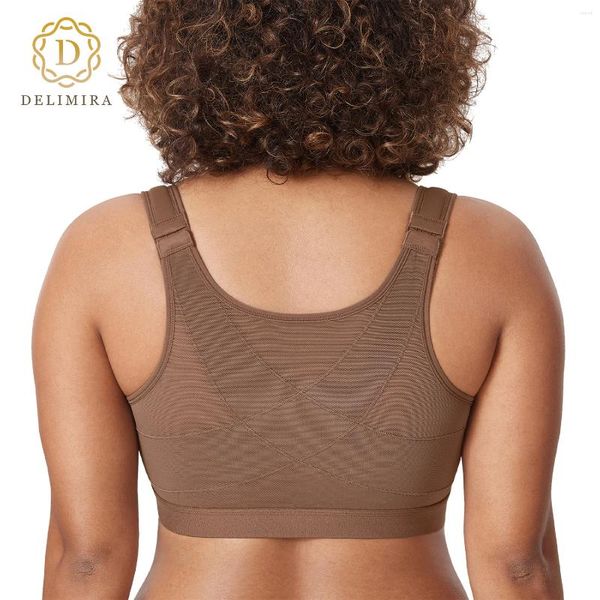 Bras Delimira Cobertura completa de la mujer Cierre delantero Cierre Free Back Posture Postura Bra D DD E F G