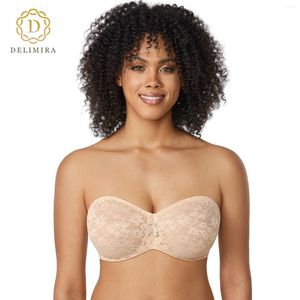 BRAS DELIMIRA Soutien-gorge sans bretelles pour femmes en dentelle pour gros seins sans doublure à armatures voir à travers plus la taille multivoies sans silicone