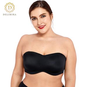 Bras Delimira Soutien-gorge sans bretelles pour femmes sans couture, dos nu, grande taille, couverture complète, lisse, invisible, minimiseur à armatures pour gros buste 231129