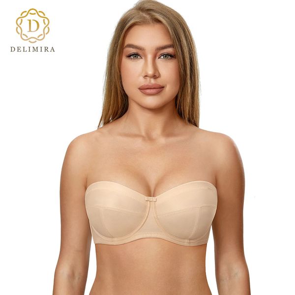 Bras Delimira Soutien-gorge sans bretelles pour femme Silicone Plus Grande taille Invisible sans rembourrage à armatures Ultra Support Convertible Dos nu 231031