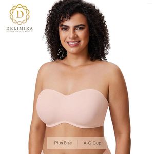 Bras Delimira Womens Plus Size sin costuras Bandeau Minimizador Minimizante Strapsless Bra para mujeres de cobertura completa de mujeres en busca