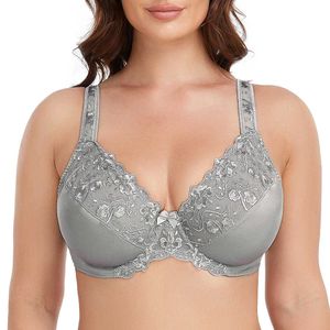 Soutiens-gorge broderie soutiens-gorge sous-vêtements femmes grande taille sexy soutien-gorge mince soutien-gorge en dentelle noir gris à armatures 36 38 40 42 44 46 48 50 52 54 F G H I Cup P230512