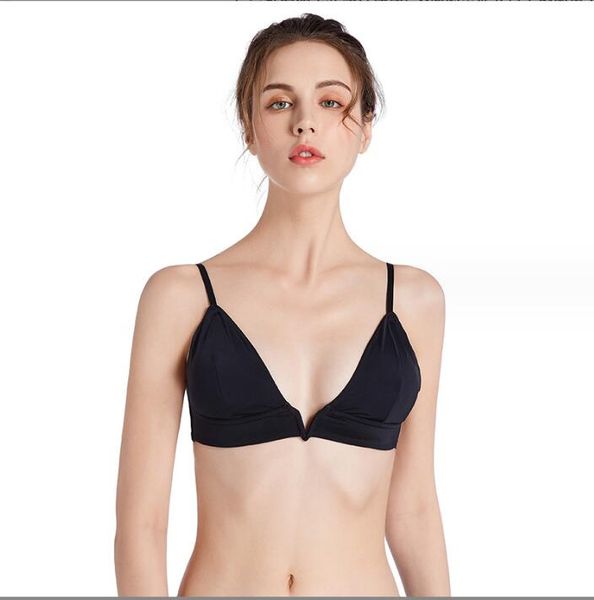 Bras European y americano luz francesa transpirable Bra de cuello en V bajo ropa interior de apertura bajo