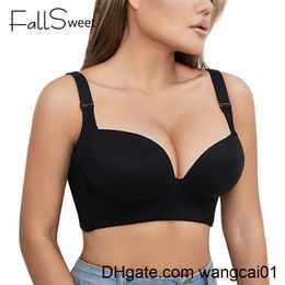 Soutiens-gorge FallSweet Plus Size Soutiens-gorge Femmes Cacher le dos Fat Sous-vêtements Shpaer Incorporated Couverture complète du dos Coupe profonde Soutien-gorge push-up sexy Lingrie 4123