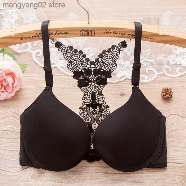 Sujetadores Moda Sexy Sujetadores de satén para mujeres Cierre frontal Y-line Correas Push Up Lencería Sujetador de encaje Bralette Ropa interior femenina Íntimos T230522