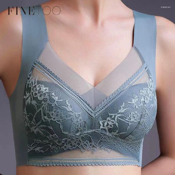 Bras Finetoo L-5XL BURS WIRA INNERLADA Mujeres Sey sexy V Lace Lace Ladies Cometal ropa interior