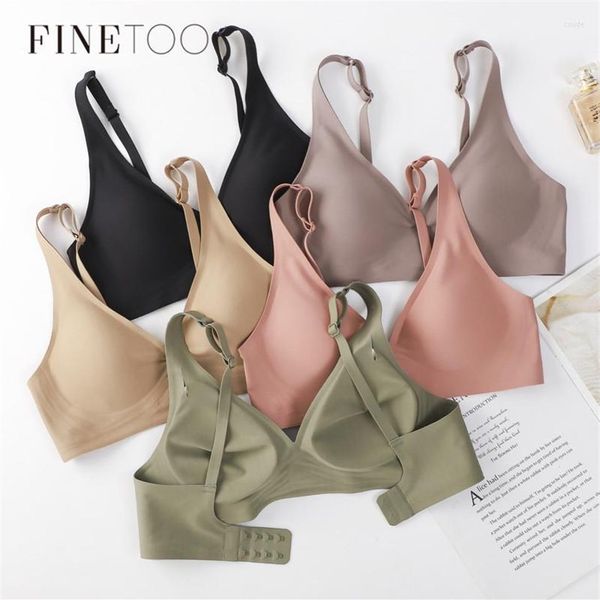 Bras Finetoo Soft Wireless Bra Mujeres Profundo V Sexy Bralette Acolchado S-XL Ropa interior femenina sin costuras Cómodo Ladies Lingerie244G