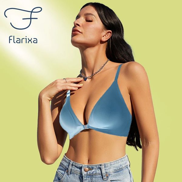 Bras Flarixa Set Front Boucle Soutien-gorge Sans Couture Glace Soie Sécurité Shorts 2Pcs Sexy Low Cut Boxer Dames Été 12PCS 231215