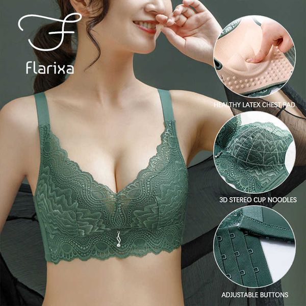 Bras Flarixa Sexy Lace Lingerie Plus taille de latex Bra Push Up Bra Comfort Wireless Seamless Backless Bralette Low Cut Invisible Bra P230417