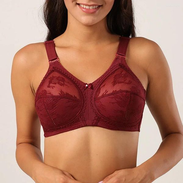 Soutien-gorge en dentelle pour femmes, sans fil, fin, sans éponge, ajouré, Sexy, bonnet complet, grande taille, sous-vêtements féminins