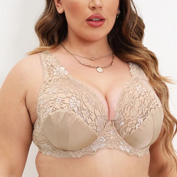 Soutiens-gorge pour femmes Lingerie grande couverture complète soutien-gorge dentelle sous-vêtements transparents brassière Sexy BH haut grande taille E F G H I J tasse 240201