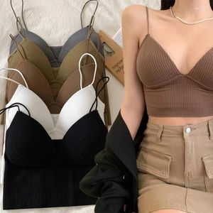 Bras Franse stijl crop top hemdje beha slim fit sexy stretch push-up met borstkussentjes cropped navel korte buis v-hals tops