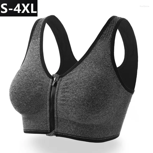 Bras Front Zipper Sports Bra: ropa interior absorbente No hay anillo de acero que se ejecute yoga Fitness Women Sportswear