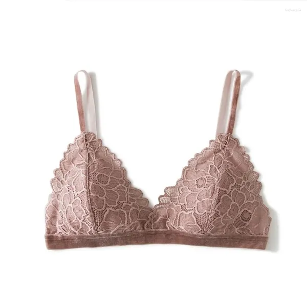 Bras Girl Pure Silk Triangle Lace Brassier A/B Cup sin cable de alambre de mujer.