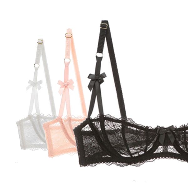 Sujetadores Sujetadores de media copa para mujer Lencería sexy Tallas grandes Balconette transparente Bordado Sujetador de encaje transparente Top Rojo Rosa Blanco Negro 230517