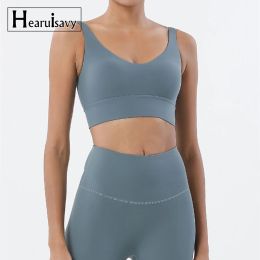 Bras Hearuisavy Sexy Vneck Yoga Workout Bra Crop Tops Femme Antisweat Wireless Plain Gym Fitness Sport Brassiere Nylon Active Wear