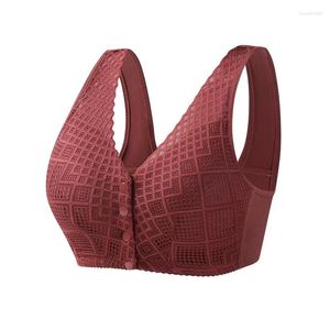 Soutien-gorge de haute qualité en dentelle avant boucle sous-vêtements pour femmes plus âgées coton doux anneau sans acier larges bretelles gilet plus taille soutien-gorge lingerie