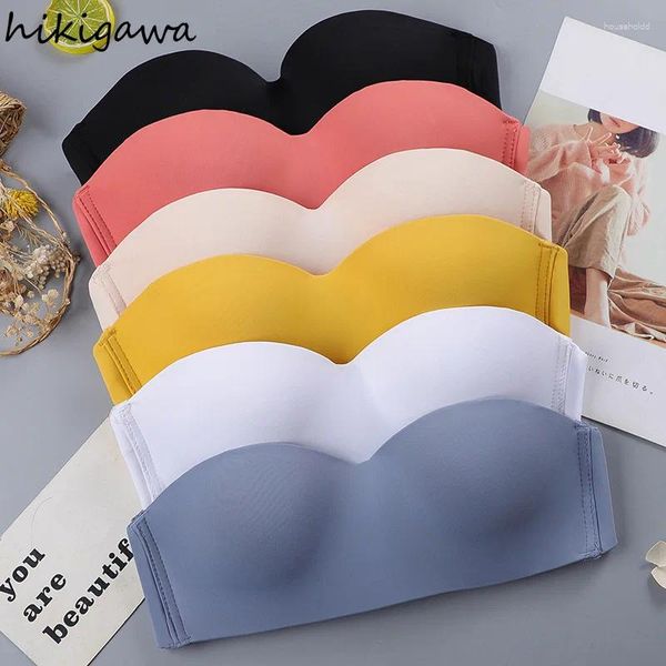 Bras Hikigawa Tubo de alta calidad Top Ropa interior delgada Mujeres Correas convertibles inalámbricas Push Up Bra Sólido Antideslumbrante Bralette Lencería