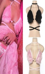 Bras Hirigin Sexy lingerie vrouwen bont beha roze kleur dames bralette halter ring backless crop top ondergoed 2951364