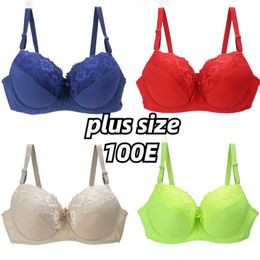 Soutiens-gorge Hot Full Cup Bras Plus Size Big Underwear Sans Fil Réglable Dentelle Brodé Soutien-Gorge Femme Grande Lingerie Rouge avec Anneau En Acier P230417