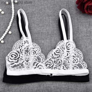 Sujetadores Hot Girls Sujetador de encaje Bordado sexy Floral Ver a través del sujetador Ropa interior de mujer Blanco Negro Bralette Sujetador inalámbrico sin costuras wakeayer T230522