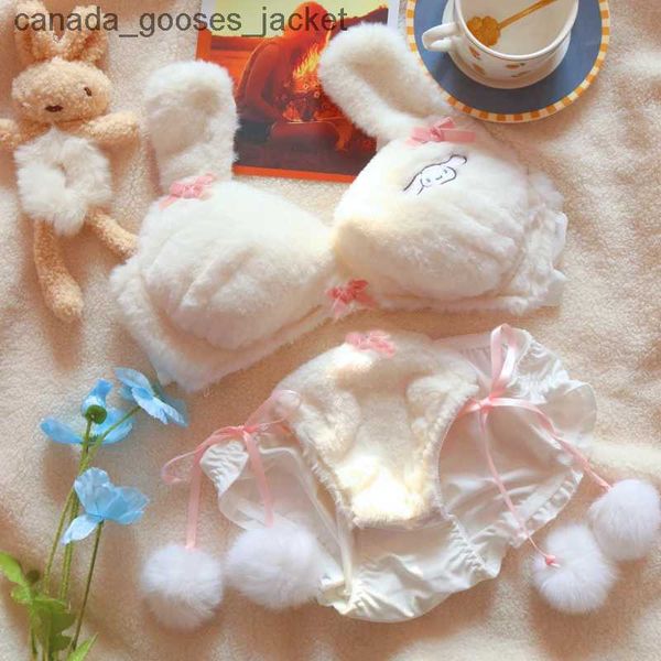 Sujetadores Conjunto de sujetador estilo japonés Kaii para niña Conjuntos de sujetador y bragas de lolita de dibujos animados Lencería de lana suave rosa dulce Ropa interior para niñas M L XLC24318