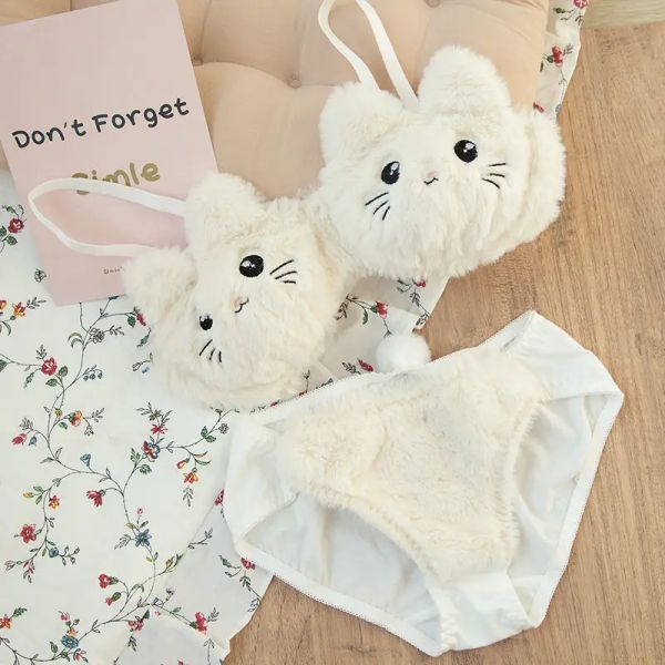 Bras japonais kawaii en peluche femme soutien-gorge mignonne fille chat confortable saut de soutien-gorge caricaturé sous-vêtements charmant soft étudiant lingerie