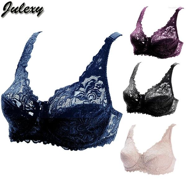 Bras Julexy C D E Tamaño grande 2024 Mujeres Bra Bralette Ultrathin Pure Cotton Brassiere Hollow Out Ropa interior Sexy Lace Plus