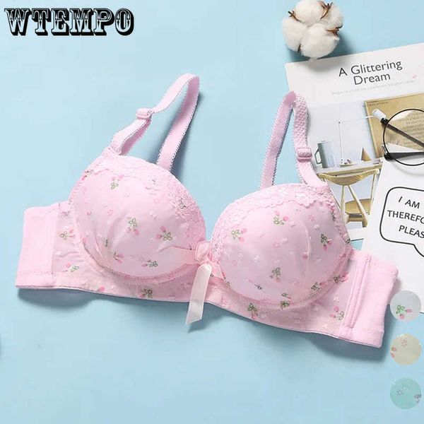 Sujetadores Kaii, ropa interior Sexy para chica adolescente, Sujetador Push Up, Bralette rosa para el sudor, lencería bordada de encaje blanco para colegiala, Dropshipping P230417