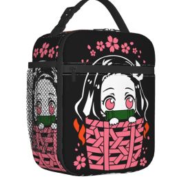 Bras Kimetsu No Yaiba Nezuko Kamado Sac à lunch isolé pour le bureau de l'école Demon Slayer Anime Manga Resable Roeude Thermal Box Thermal