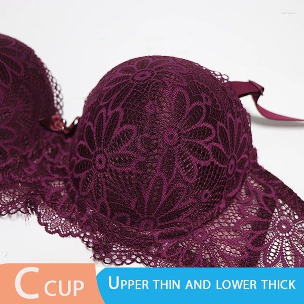 Bras Lace Bra for Women Big Cup Push Up 1/2 Sexy Floral Underwire Underwear Dames Half 36-42C Gather Brassiere 2 Combination