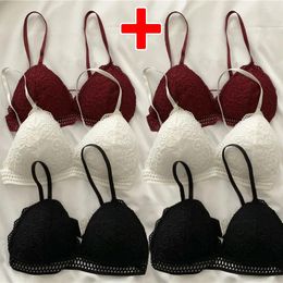 Soutien-gorge en dentelle brodée pour femmes, sous-vêtements sexy en V profond, soutien-gorge floral, extensible, sans couture, push-up, lingerie, bralette, coupe triangulaire rembourrée