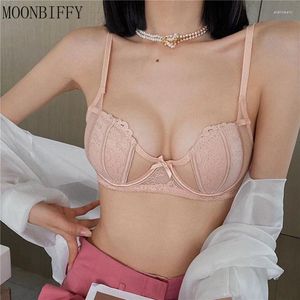 Soutien-gorge en dentelle pour femmes, sous-vêtements Push Up, décolleté en V profond, avec anneau en acier, bonnet B C, beauté du dos, Bralette, Lingerie fine et Sexy