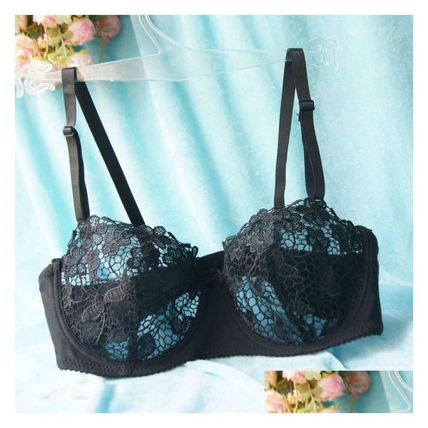 Soutien-gorge en dentelle brodée pour femmes, soutien-gorge en maille, brassière, sous-vêtements, lingerie, noir, rouge, blanc, taille A B C D 75 80 85 90 95 100 201 Dhzjy