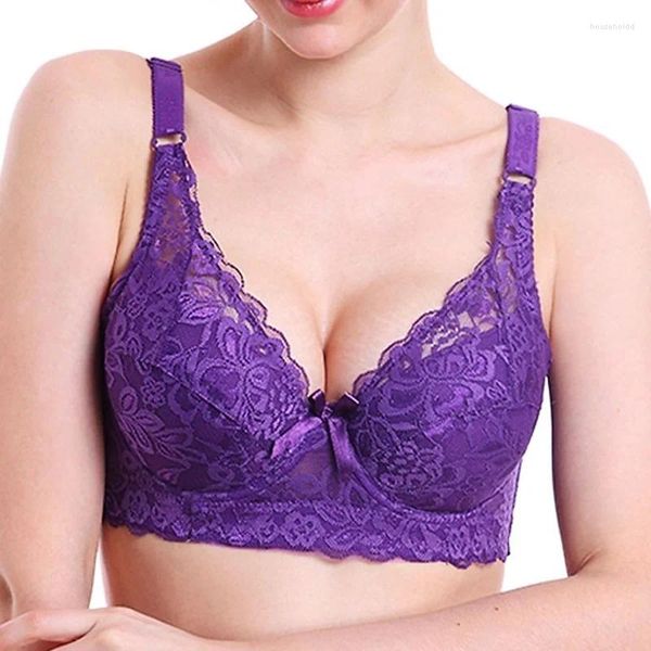 Bras Ladies Sexy Ropa interior 3/4 Copa Acolchado Encaje Sheer Bra Grande B C D Mujeres Tamaño grande Lencería para