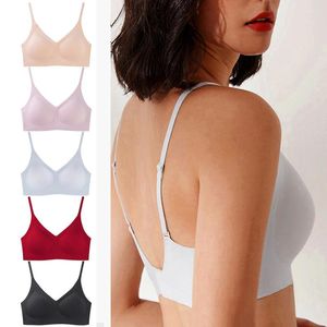 Bras Low Back Bra Mujeres Ropa interior sexy Sin costura Hermosa U Push Up Cloud Látex