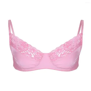 Bras Mens Bra Bikini Top Lingerie Lingerie Bralette lisse en dentelle florale exotique Men fil sans sangles réglables