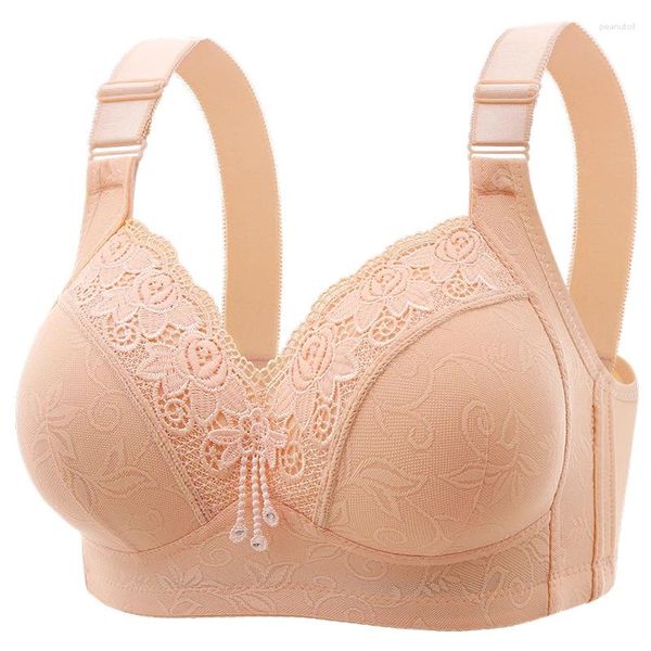 Sous-vêtements de soutien-gorge Maman Grande dentelle de luxe sans anneau en acier Bra latérale pliée mammaire Affichage petit réglage