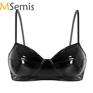 Soutiens-gorge MSemis Black Womens Lingerie Fashion Wetlook Faux Leather Sexy Wire free No Pad Top pour femmes Raves Dances Clubwear 220830