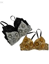 BRAS MWOIIOWM Sexy Femmes Perlées Paillettes Embelli Chrysanthème Soutien-gorge B C Coupe Belly Dance Sous-vêtements Push Up 63 231031