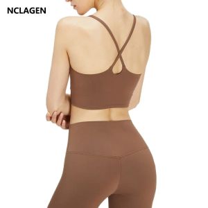 Bras Nclagen Yoga Fitness Underwear Femmes PushUp Back Cross Couleur Solide Sport Bra Support élevé