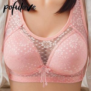 Bras Plus Size Bras for Women Lace Sexy Push Up Bra Floral Bralette Wireless Seamless Underwear Thin Wide Straps Mesh Brassiere Pink P230417