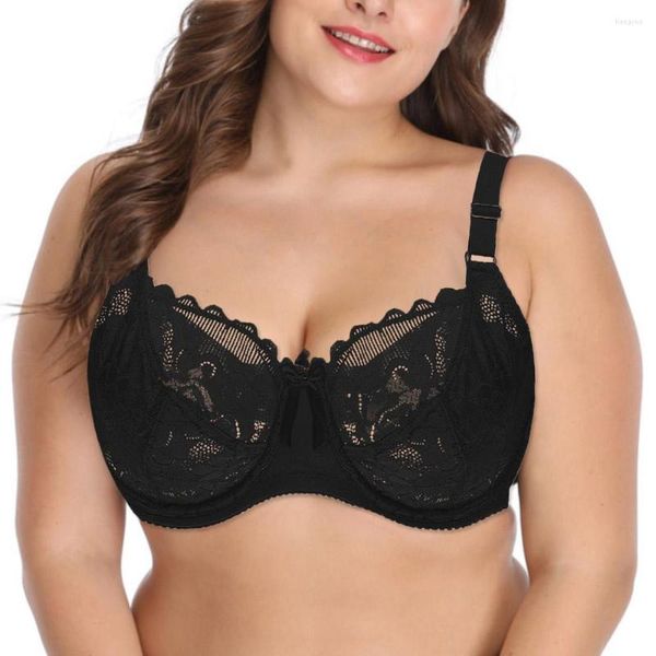 Soutiens-gorge grande taille pour femmes sous-vêtements fleur-pointillé soutien-gorge à armatures sans doublure Sexy dames dentelle Bralette Lingerie 36-46 C D DD E F